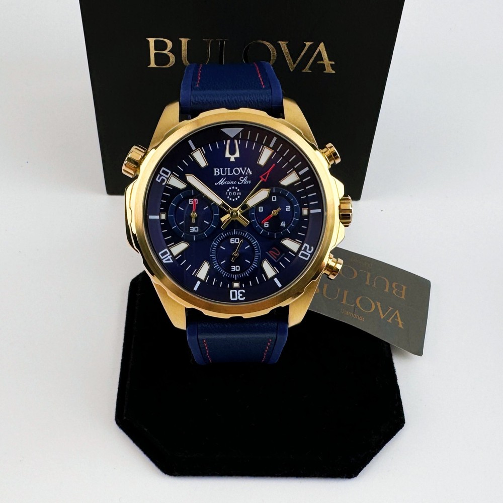 Bulova Marine Star 97B168 Quartz Chronograph Blue dial Men's Watch 43mm