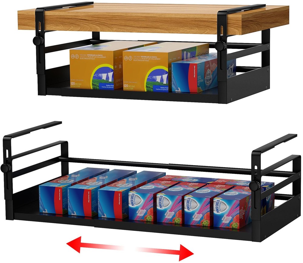 2Pack Under Shelf Basket Organizer, Adjustable Under Cabinet Shelf Storage, H...