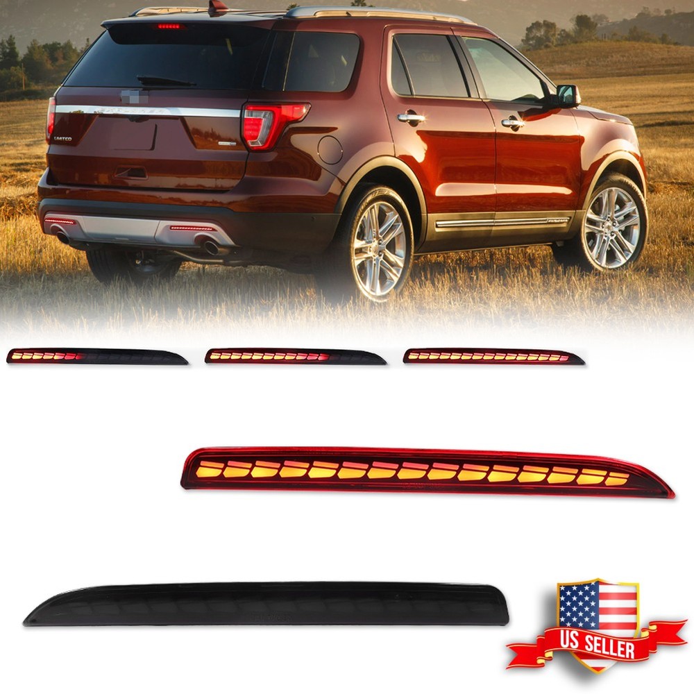 Smoke Red LED Rear Tail Brake Light Bumper Reflector For 2016-2019 Ford Explorer
