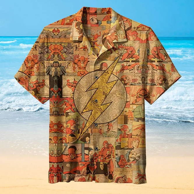 Flash Retro Logo 3D All Over Print Hawaiian Shirt Short Sleeve Summer Beach