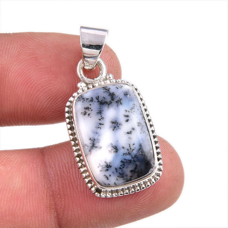 Natural Dendrite Opal Gemstone 925 Solid Sterling Silver Gift Pendant 1.5