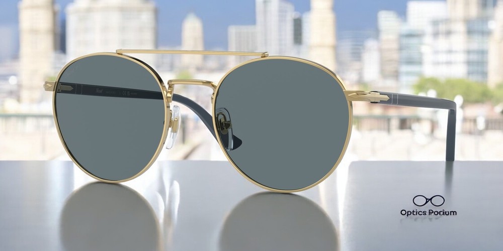 PERSOL PO1011S 515 3R Gold Dark Blue Polarized Unisex Sunglasses 52mm