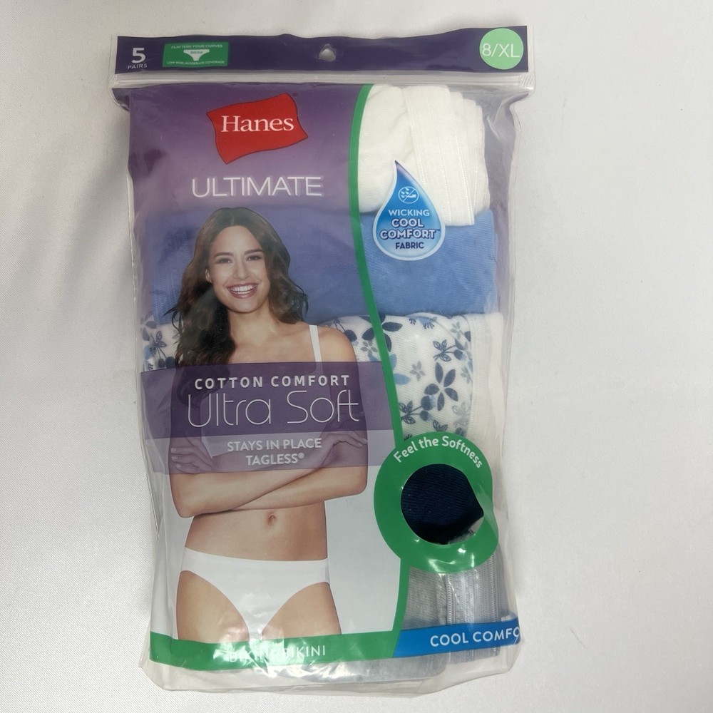Hanes Women's 5 Pack Ultimate Cotton Comfort Ultra Soft Bikini Size 8/XL New