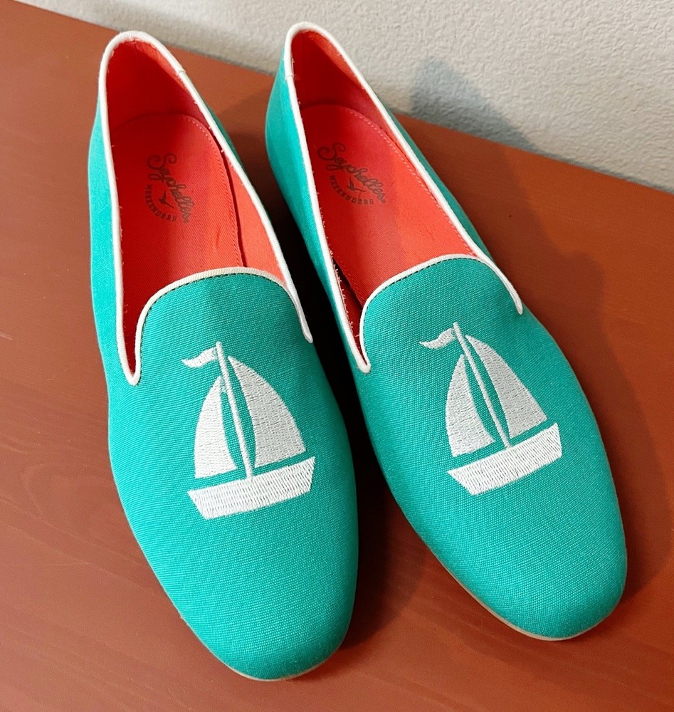 Seychelles Turquoise Embroidered Sailboat Weekender Loafer Shoes Size 10