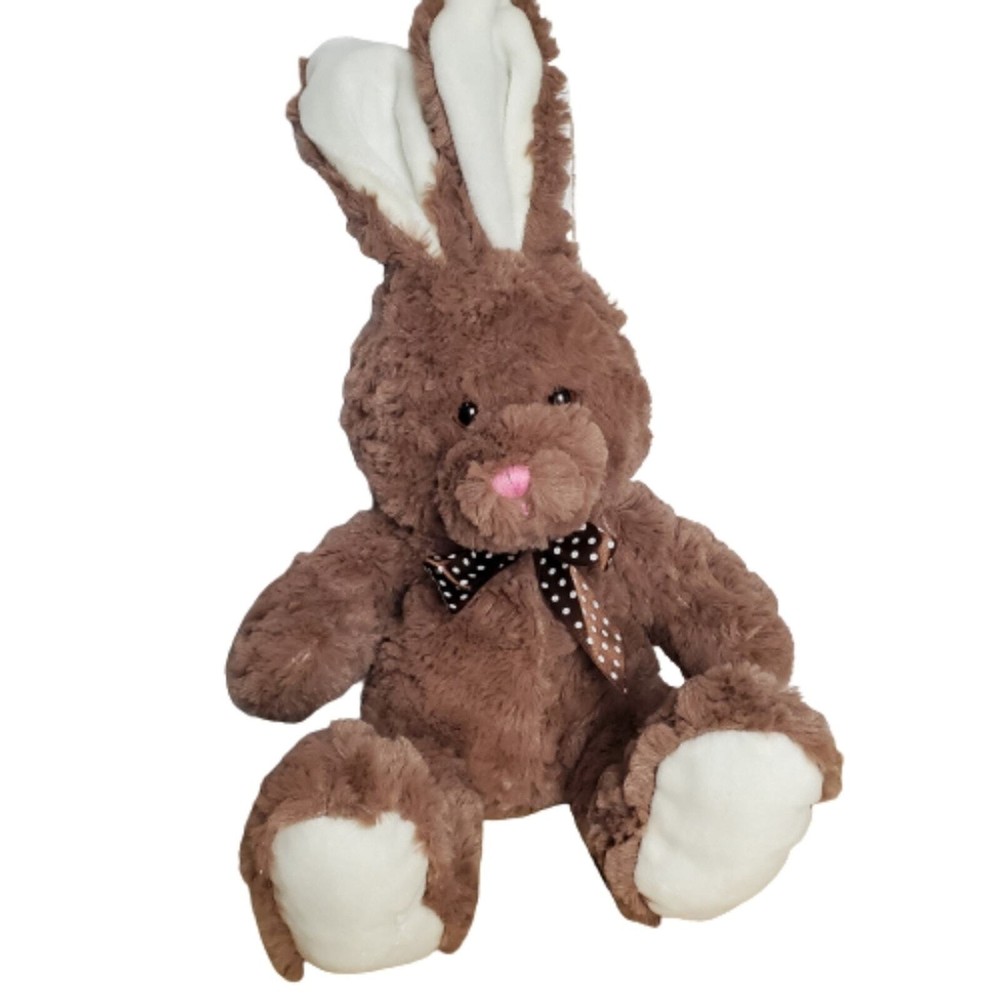 Brown and White Bunny Rabbit  Polka-dot Bow Stuffed Animal Plush 16
