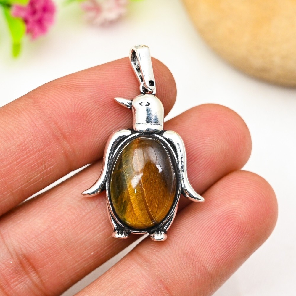 Unique Tiger Eye Gemstone Pendant 925 Sterling Silver Handmade Jewelry Holiday