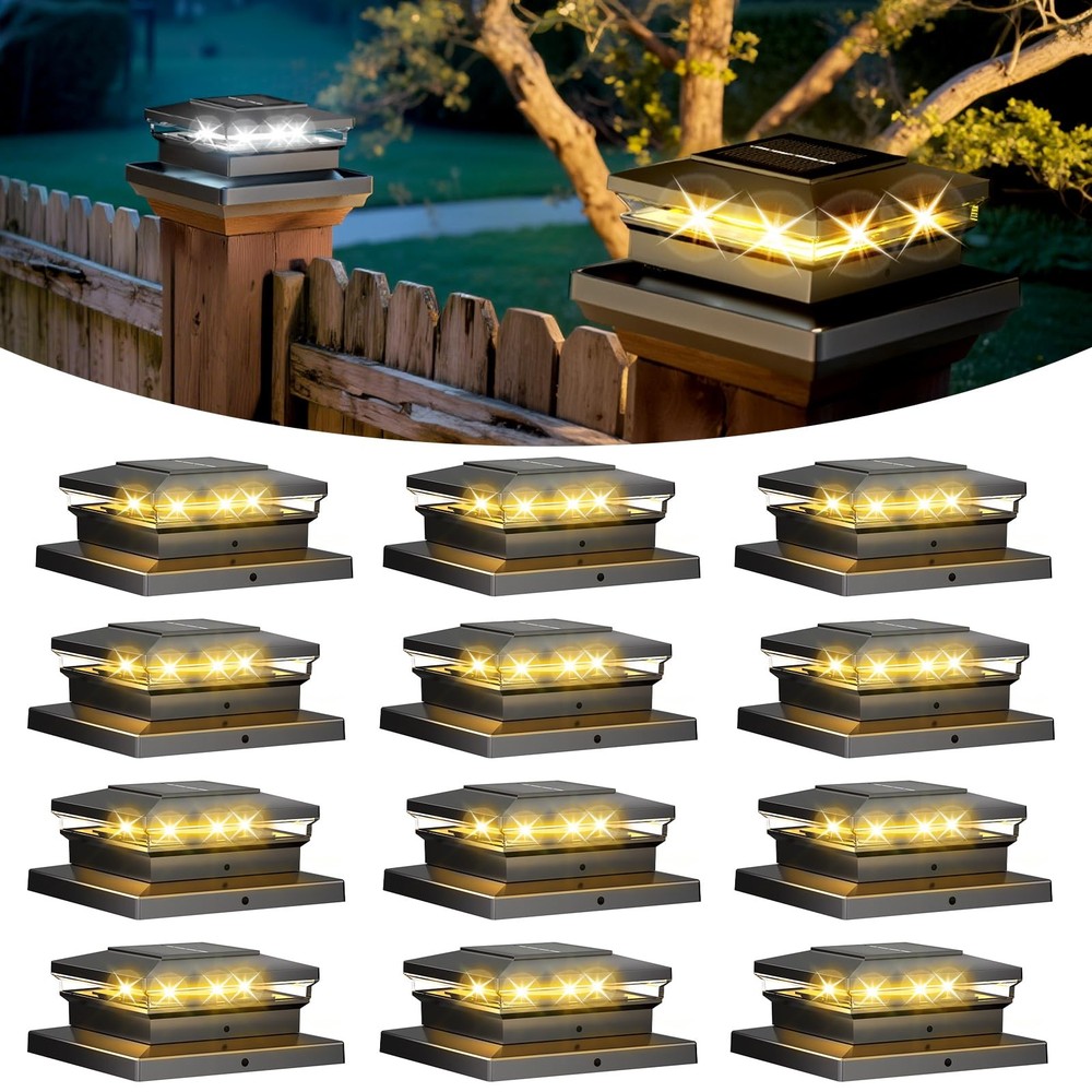 Solar Post Cap Lights 12 Pack, Fence Post Solar Lights, Warm White/Cool White...