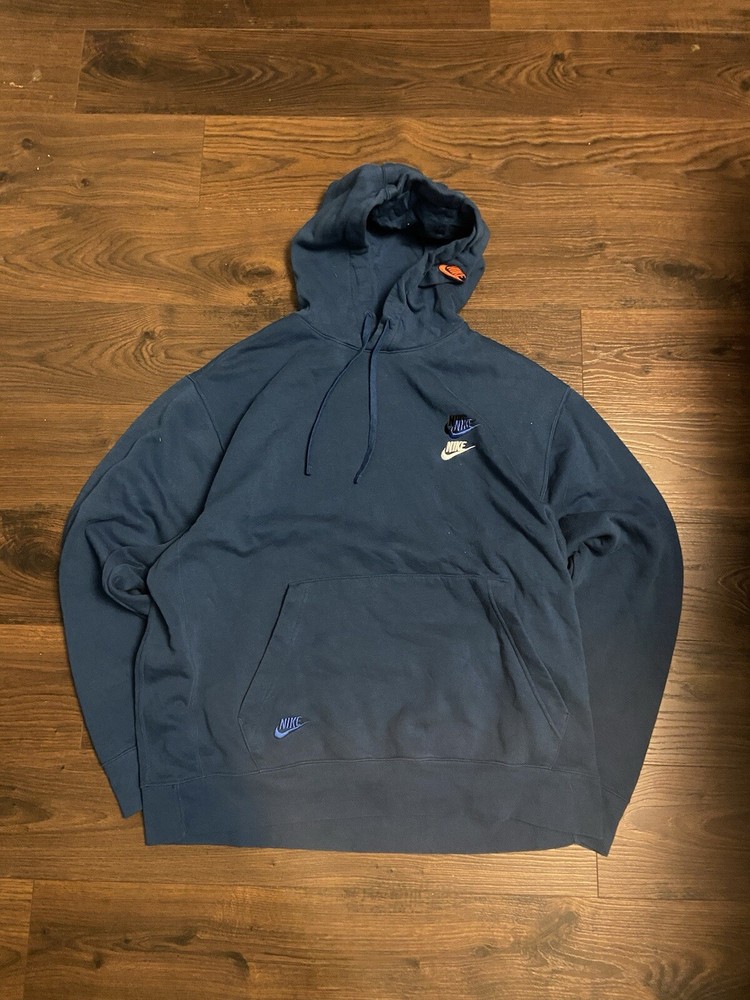Men's Nike Sportwear Pullover Hoodie Size XL All Around Print Blue Colorful Logo