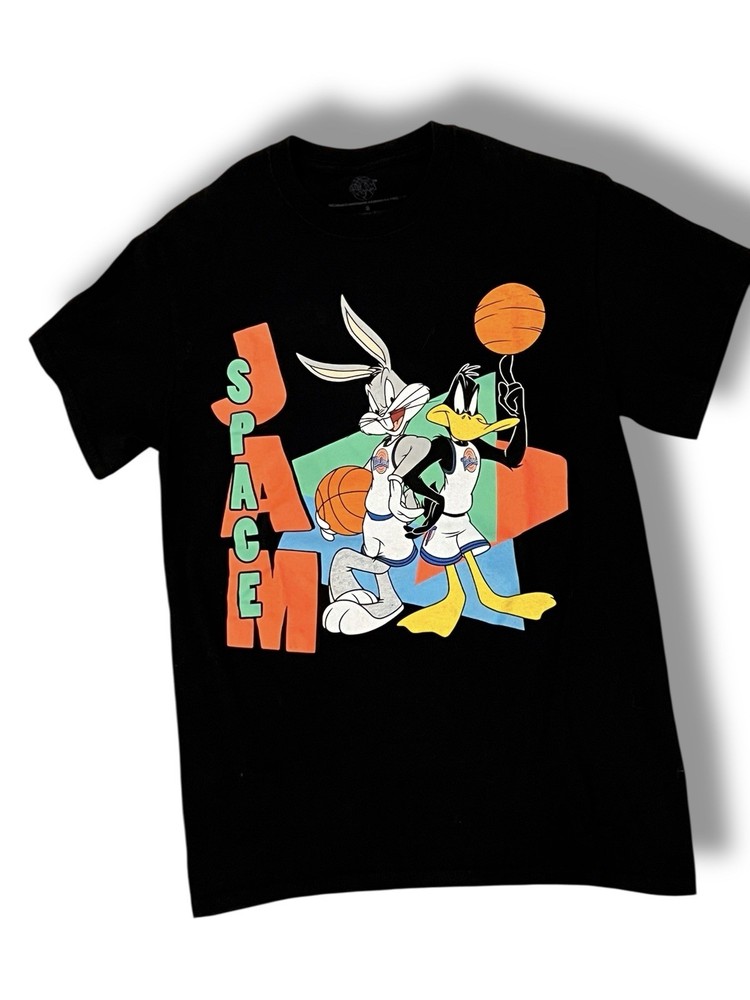 Space Jam Black Retro T-Shirt Bugs Bunny Daffy Duck Basketball Tee Men Boys Size S 8
