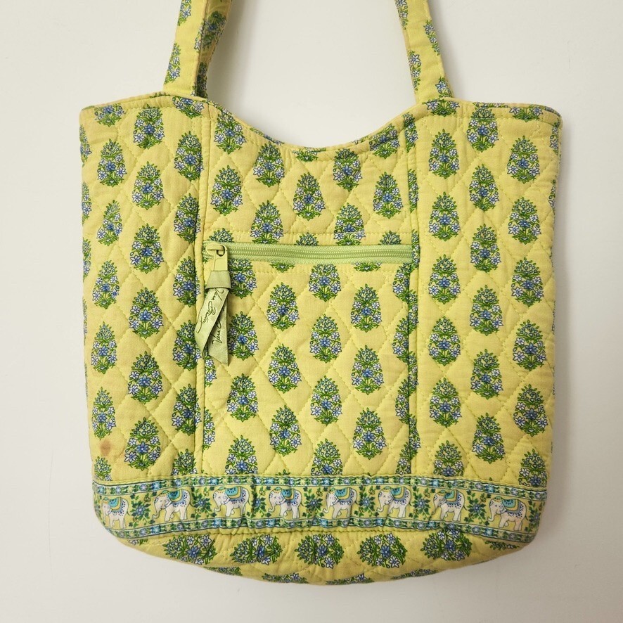 Y2K Vera Bradley Mini Tote in Yellow Green Elephant Floral Boho Preppy Style