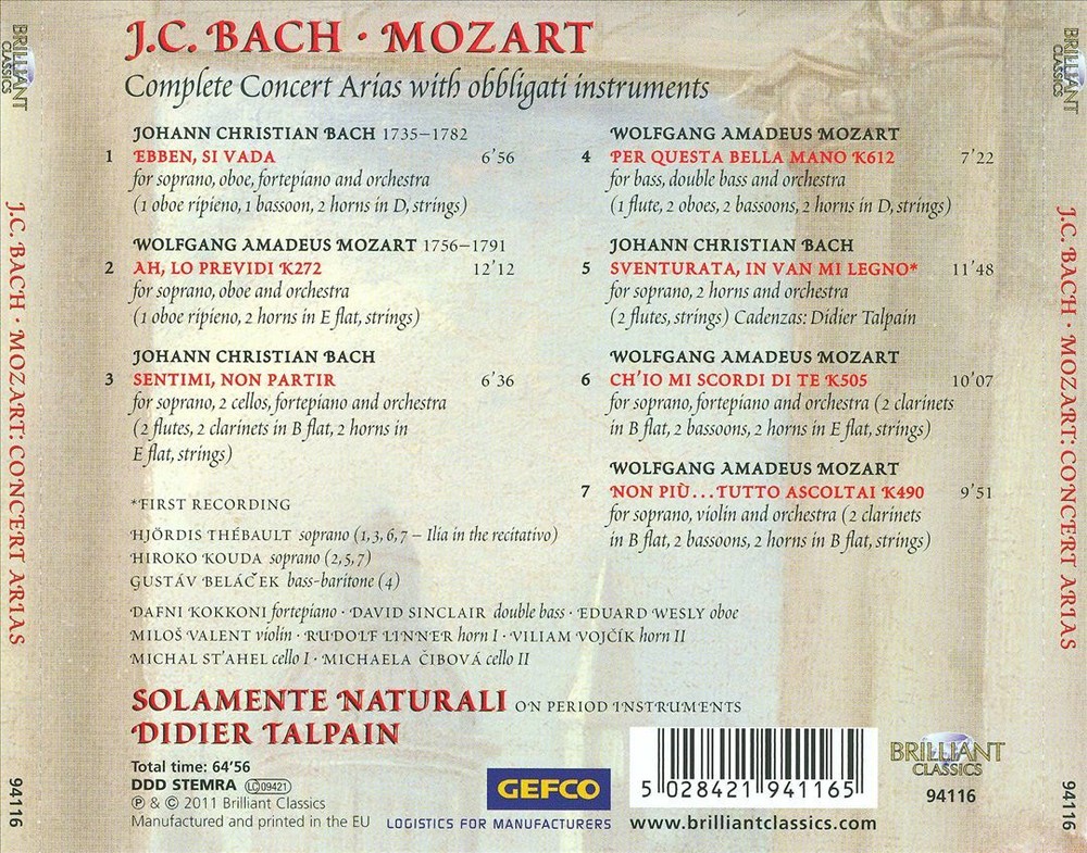 DIDIER TALPAIN J.C. BACH, MOZART: CONCERT ARIAS NEW CD