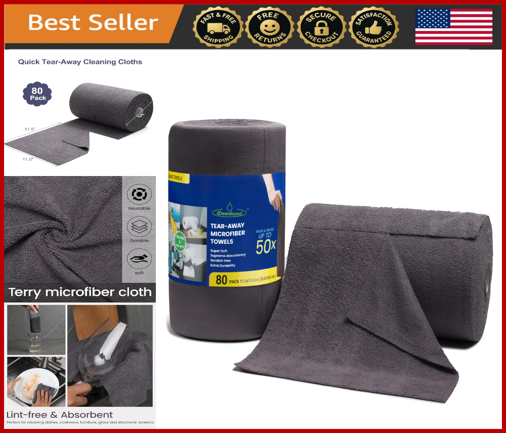 80-Pack Reusable Microfiber Cleaning Cloths 11.5x11.5 Washable Rags Roll