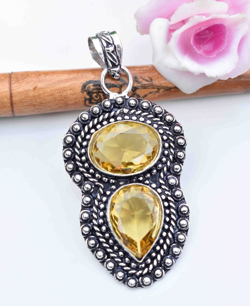 Yellow Citrine 925 Sterling Silver Gemstone Handmade Gift Women Pendant S-2.10
