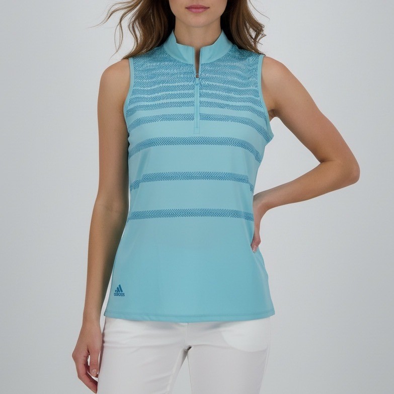 Adidas Womens Golf Shirt Sz S Light Blue Sleeveless Quarter Zip Athletic Polo