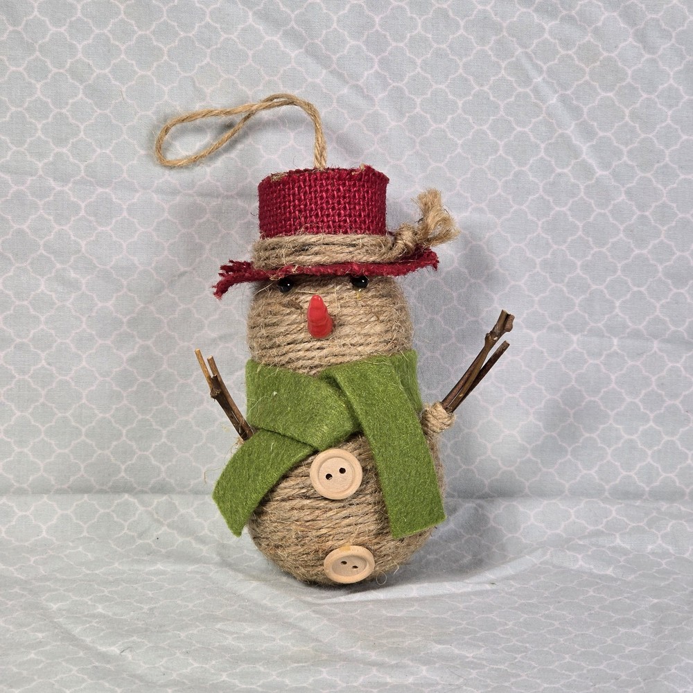 Twine And Burlap Snowman Christmas Ornament Rustic