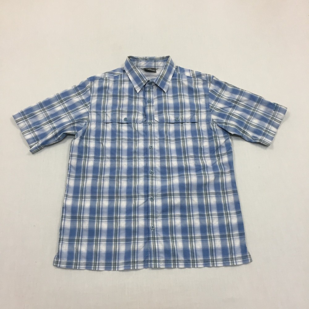 Kathmandu Active Shirt Mens Medium Button Up Short Sleeve Check Blue (M)