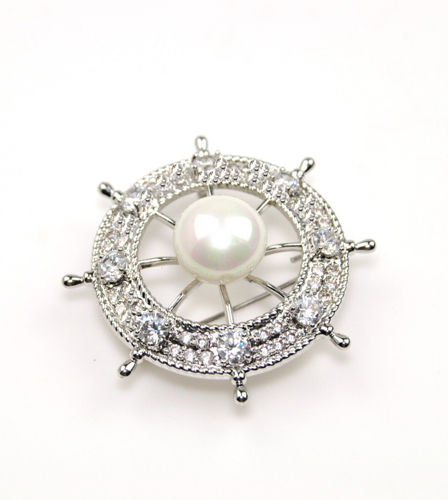 Silver tone brooch rhinestone faux pearl brooches pin Woman Gift boutonniere
