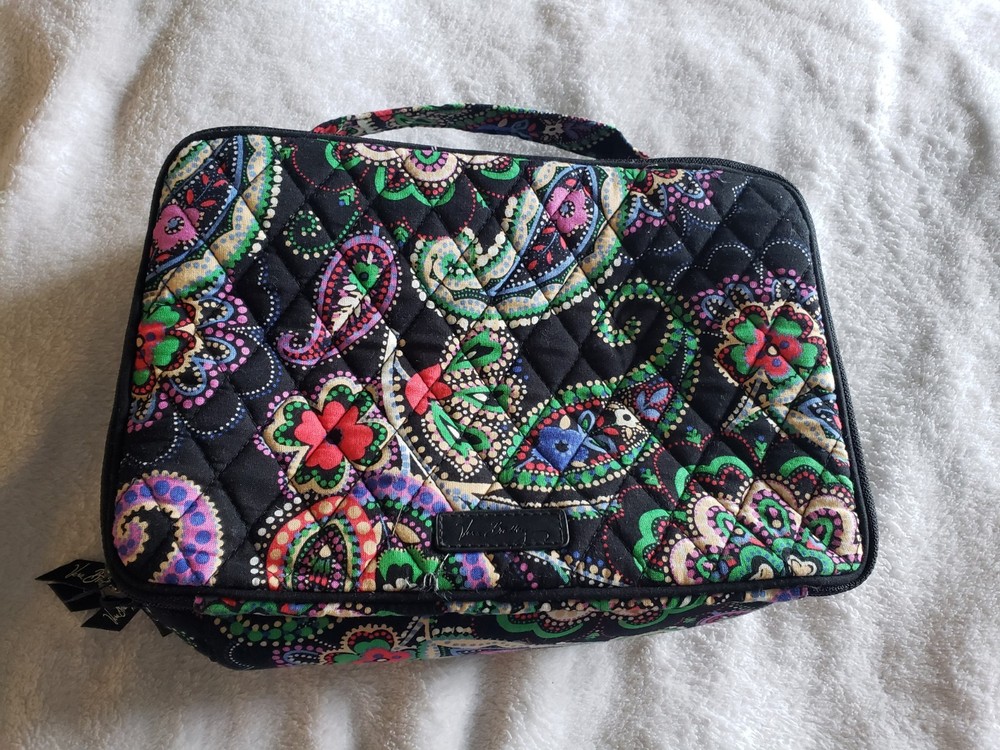 Vera Bradley Bandana Swirl Paisley Makeup Bag Quilted 2 Zip Compartments 12