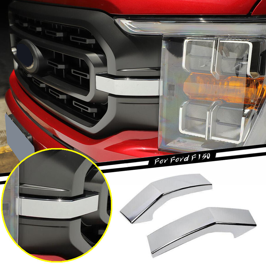 2P Car Front Bumper Grille Cover Trim For Ford F150 2021-2023 Accessories Chrome