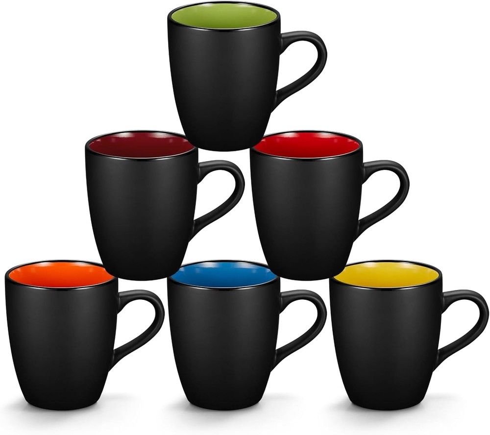 6 Pack Porcelain Coffee Mugs Set 12 Ounces Ceramic Coffee Mugs Matte Black