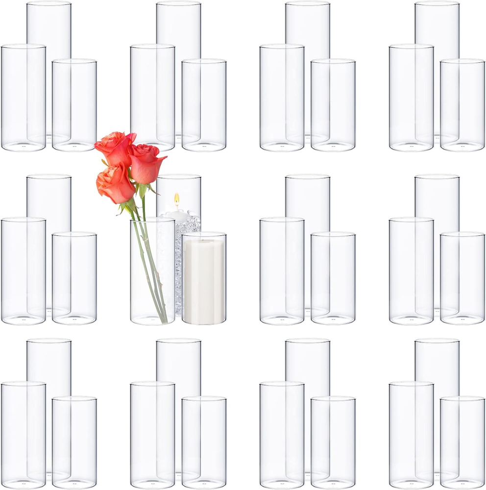 36 Pcs Slim Glass Cylinder Vases Clear Glass Flowers Vase Decorative Pillar Cand