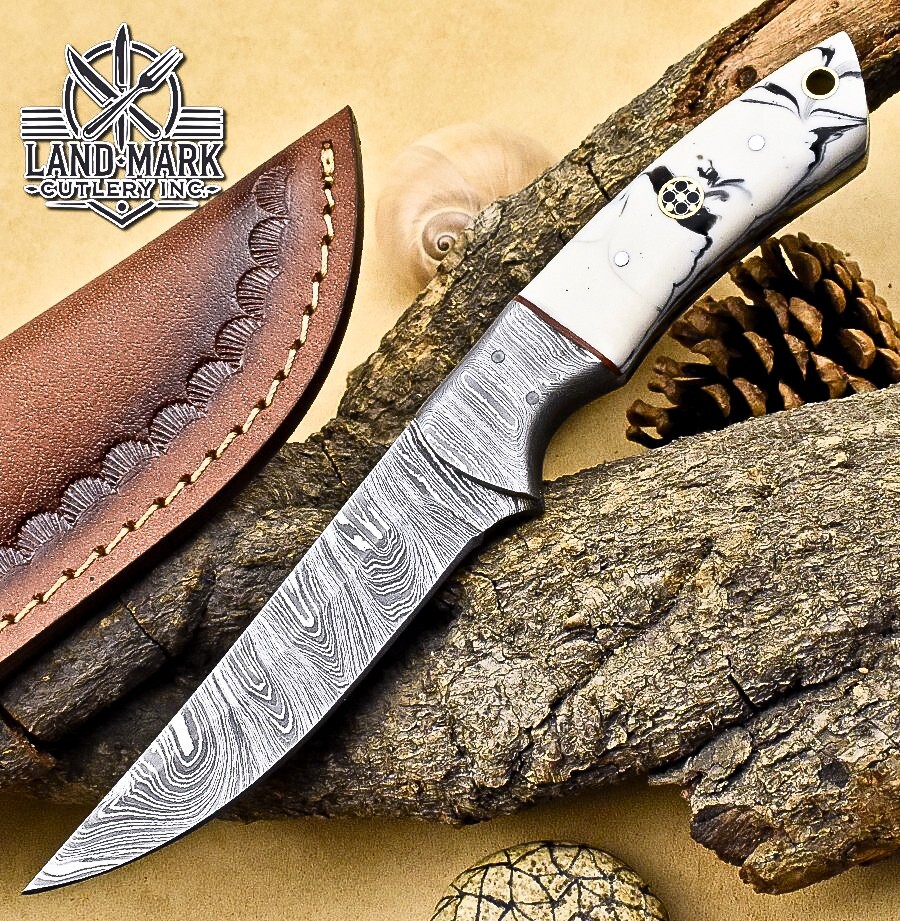 Custom Damascus Hunting Skinner Knife with Resin Handle