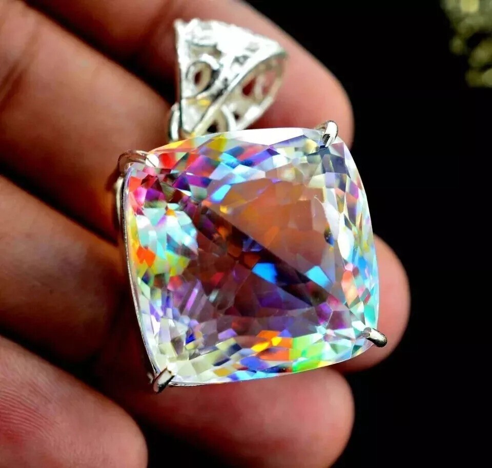 AAA+ 95.57 Ct Natural Mystic Topaz Cushion Cut 925 Solid Silver Pendant Gemstone