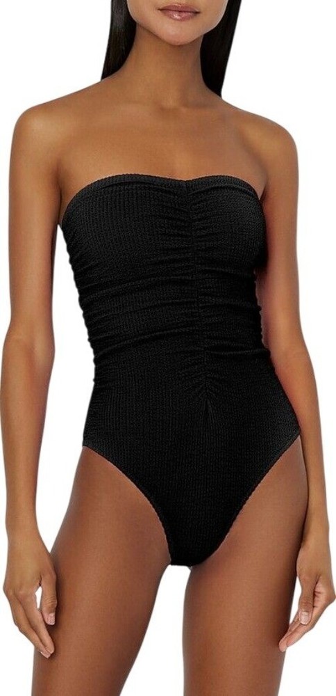 NWT Milly Women's S Black Textured Ruched Strapless One-Piece Swimsuit Chic