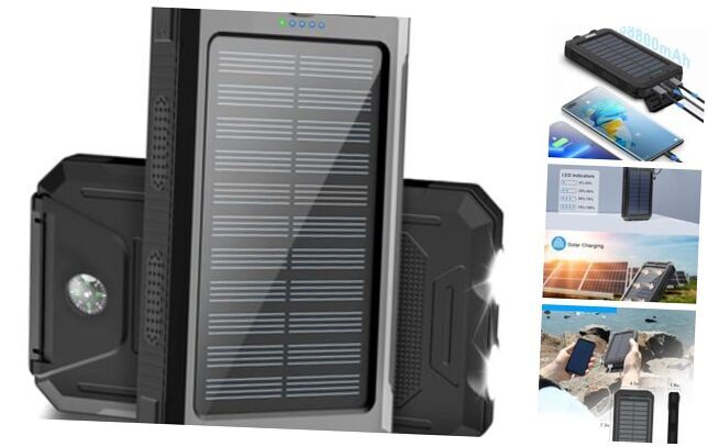 Solar Charger 38800mAh Solar Power Bank Waterproof 1 Count (Pack of 1) Black