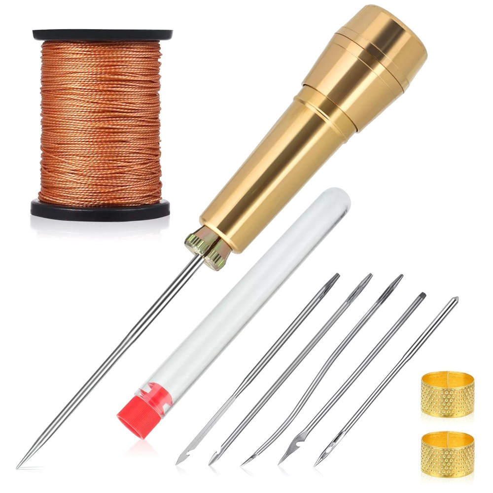 10pcs/set Multi-Purpose Sewing Awl Needle Kit W/Copper Handle For Home Use