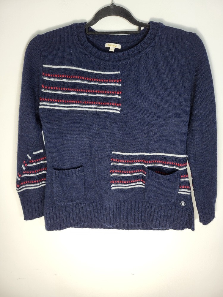 Barbour Seaton Knit Woman's Wool Blend Blue Pull Over Jumper Sweater Size 14