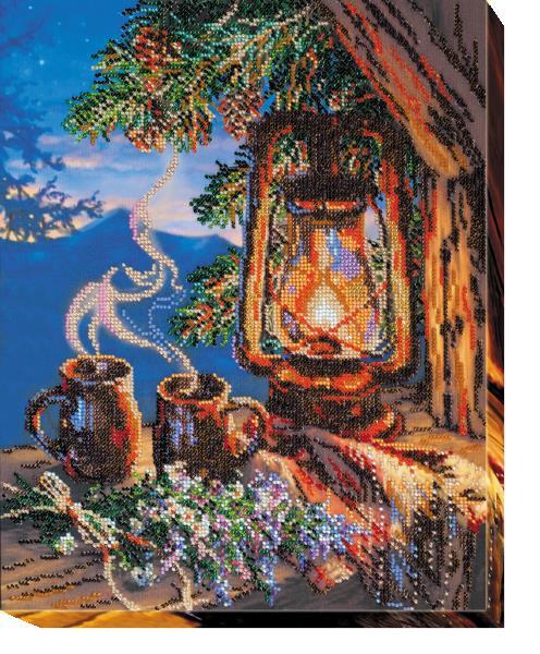 Bead embroidery kit Evening tea needlework kit Art canvas beadwork pattern