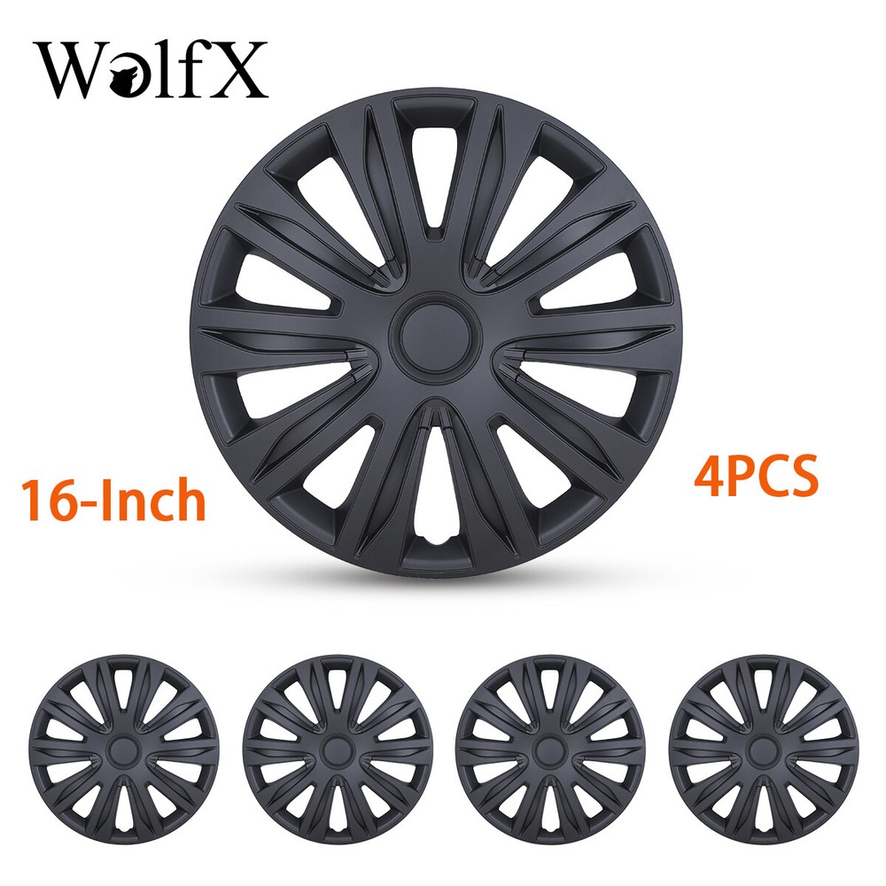 4 16 Inch Wheel Cover Rim Snap On Black Hub Caps For R16 Tire Steel Rim Ring ABS