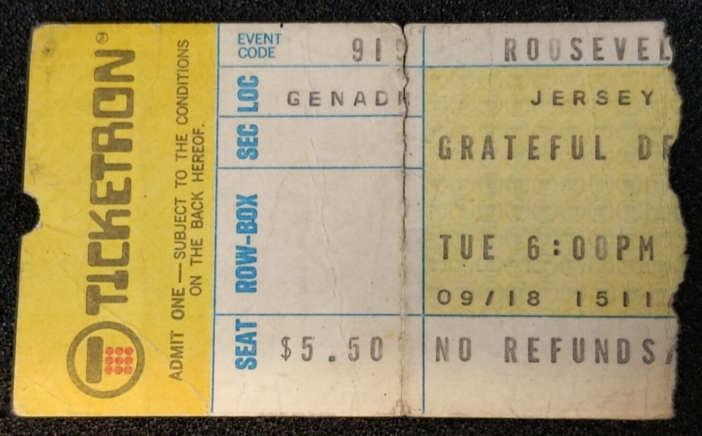 Grateful Dead vintage concert ticket stub collectible