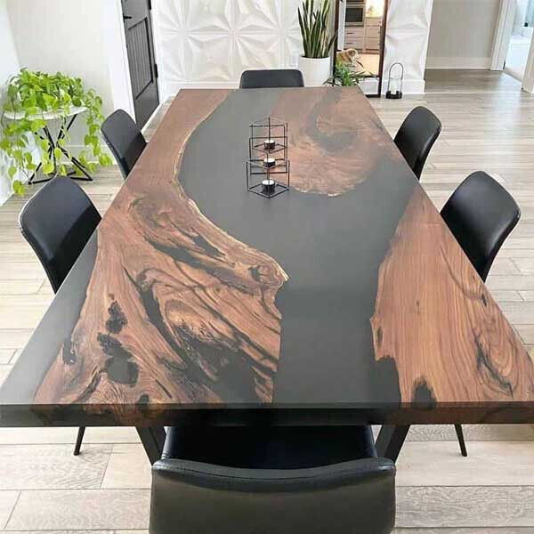 Black Epoxy Resin Dining Table , Epoxy Resin Counter Table, Meeting Desk Decor
