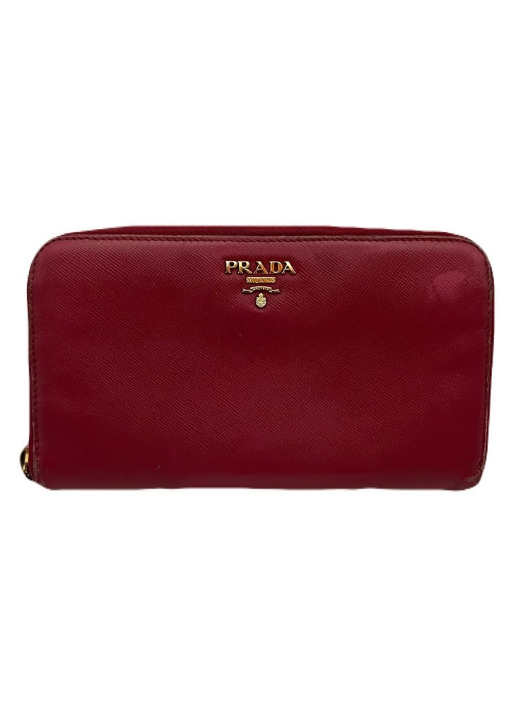 Prada Round Zip Long Leather Wallet in Pink Preowned TB59-2