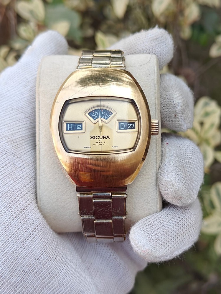 Rare Vintage Sicura By Breitling Jump Hour 17J Automatic Swiss 40MM Men's Watch