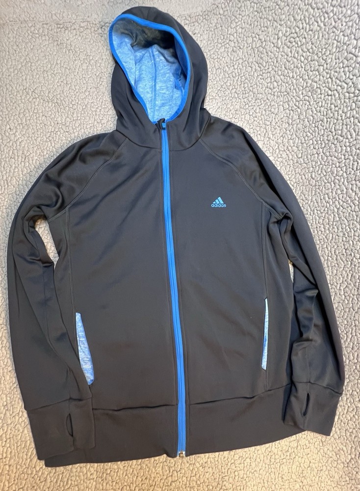 Adidas Full Zip Up Hoodie Womens Size XL Navey Blue And Light Blue With Hood
