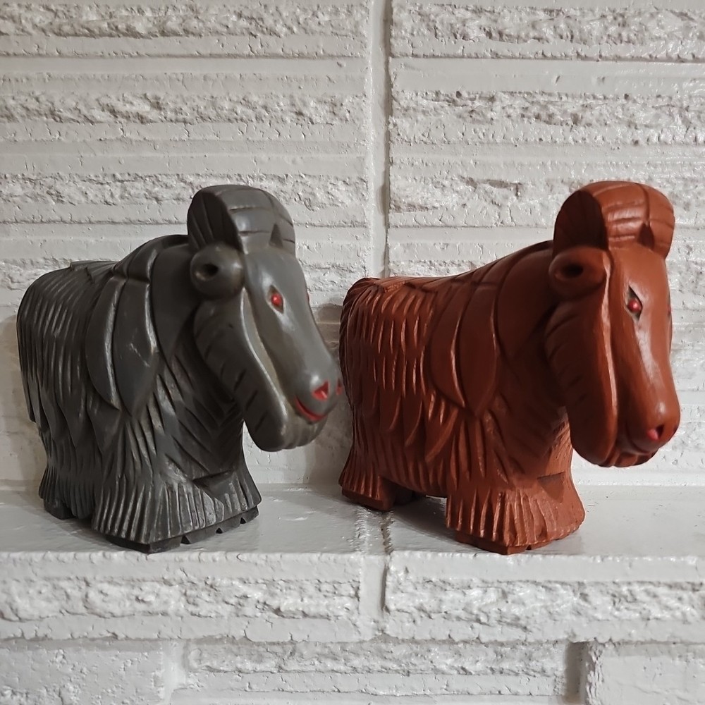 Artesania Rinconada Mountain Goat Figurines Retired Vintage Carved Wood/Resin