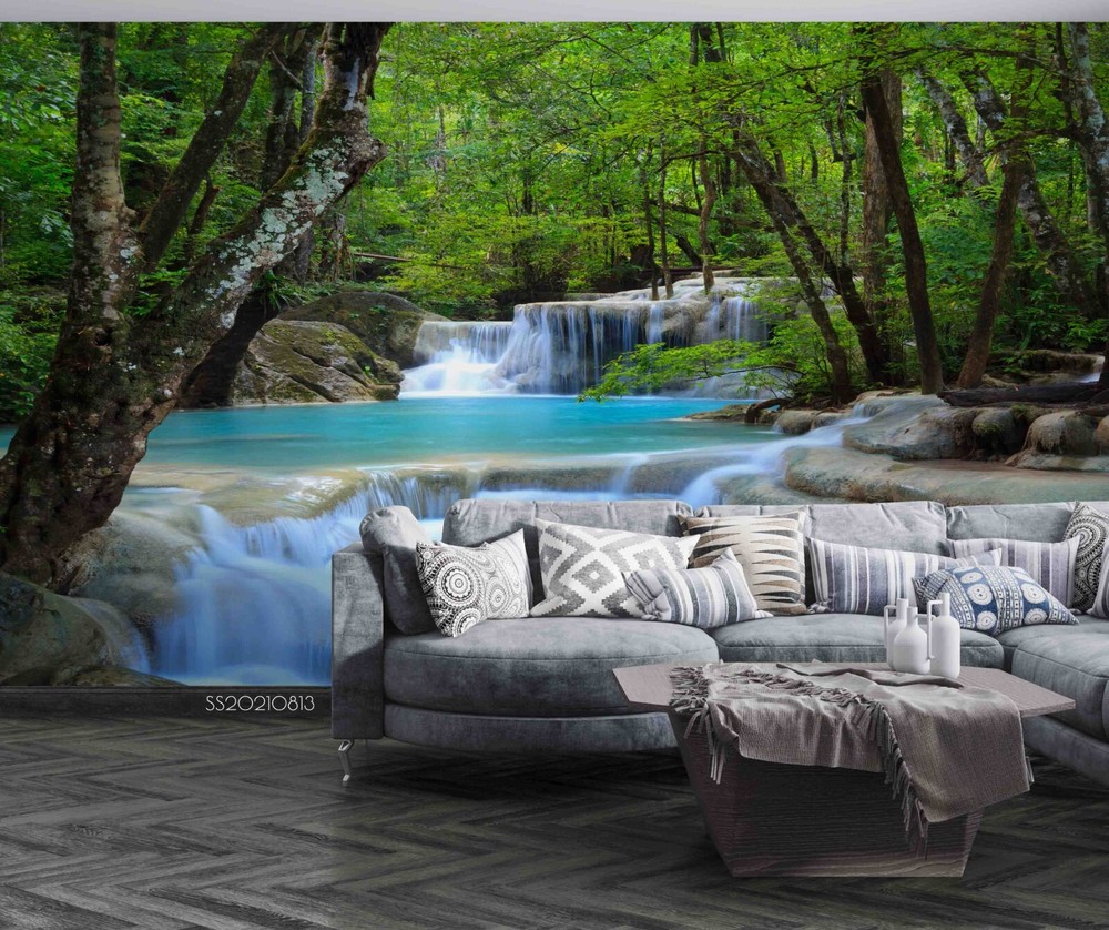 3D Green Forest River Nature Scenery Wall Murals Wallpaper Murals Wall Sticker