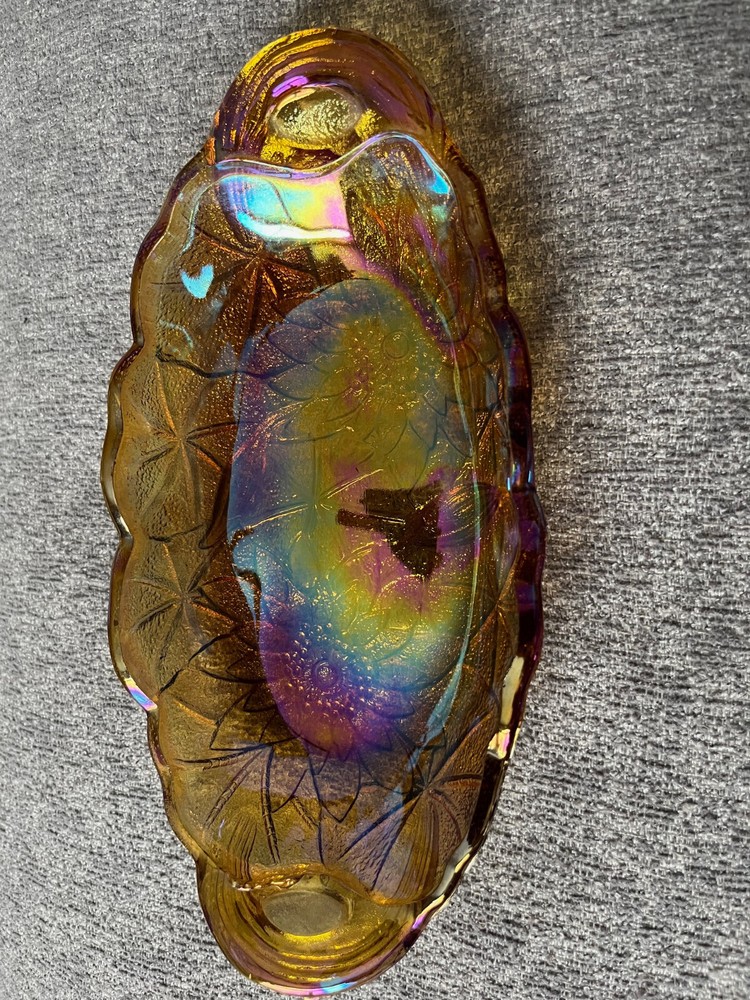 Vintage Carnival Glass Marigold Sunflower Relish Candy Dish