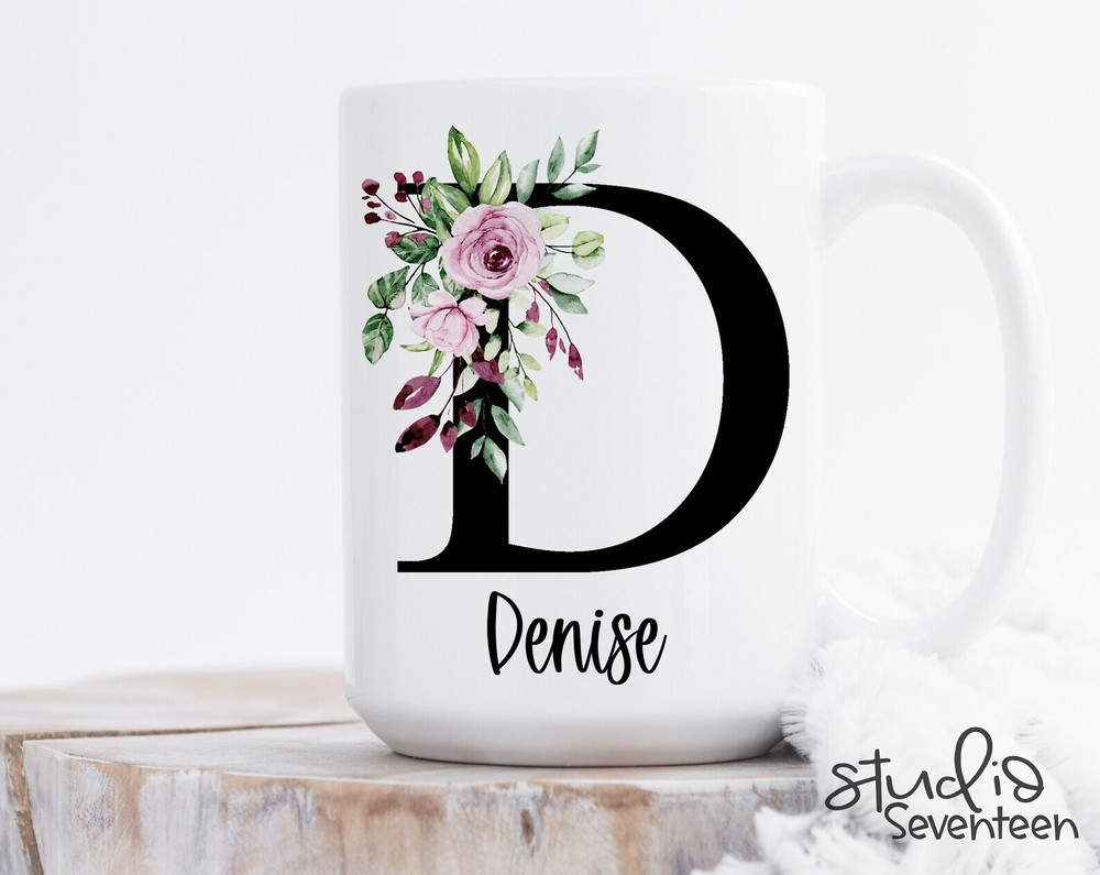 Personalized Initial Mug Floral Letter Name Mug Custom Watercolor Floral Mug