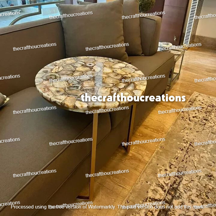 Natural Agate Coffee Table with Geode Top - Sofa Side Console Holiday Sale-image