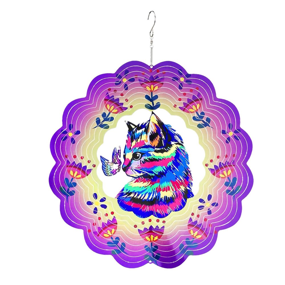 Garden Wind Spinners Cat Stainless Steel Hanging Wind Chime Yard Patio Decor