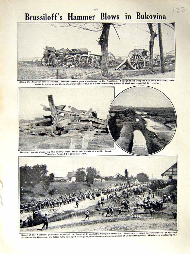 Old Antique Print 1916 World War Austrian Prisoners Brussiloff Volhynia 20th