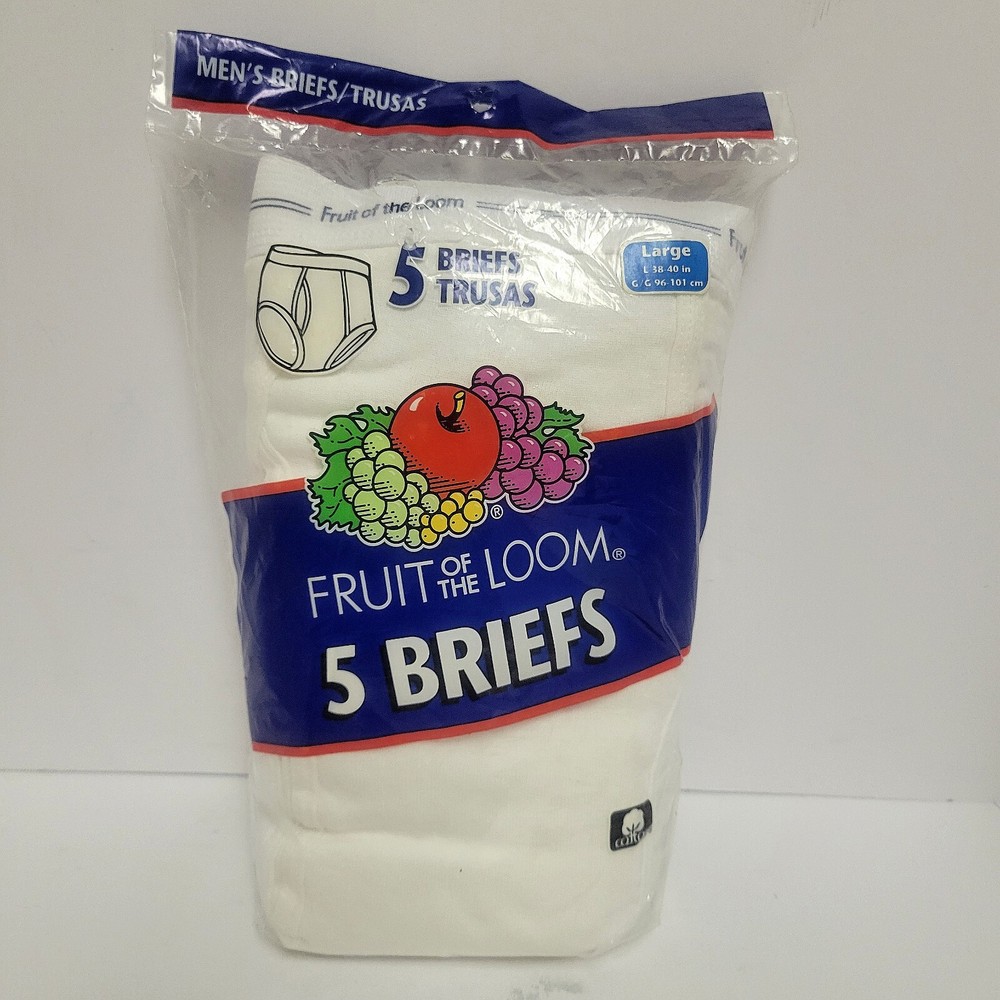 Vtg 2001 Fruit Of The Loom Briefs Underwear 5 Pk L Tighty Whities 38-40 Y2k
