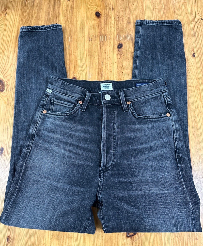 Ciitizen Of Humanity Olivia High Rise Slim Ankle Jeans Gray Fly Button Size 25 USA