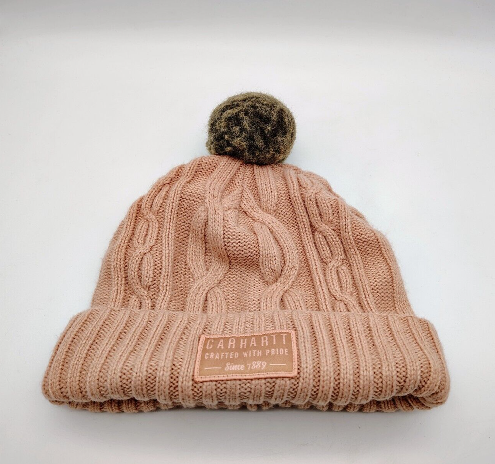 Carhartt Womens Pink Knit Pom-Pom Beanie Winter Hat One Size  