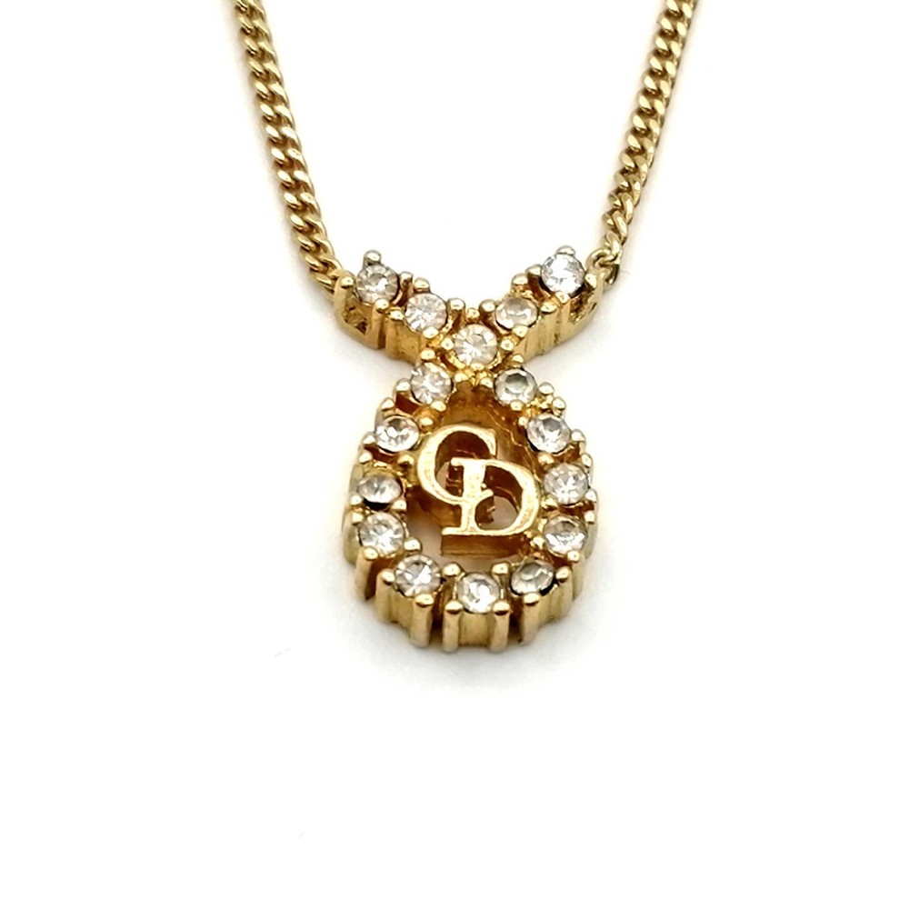 Christian Dior Y0619 Gold-Tone Hoop Necklace Elegant Design