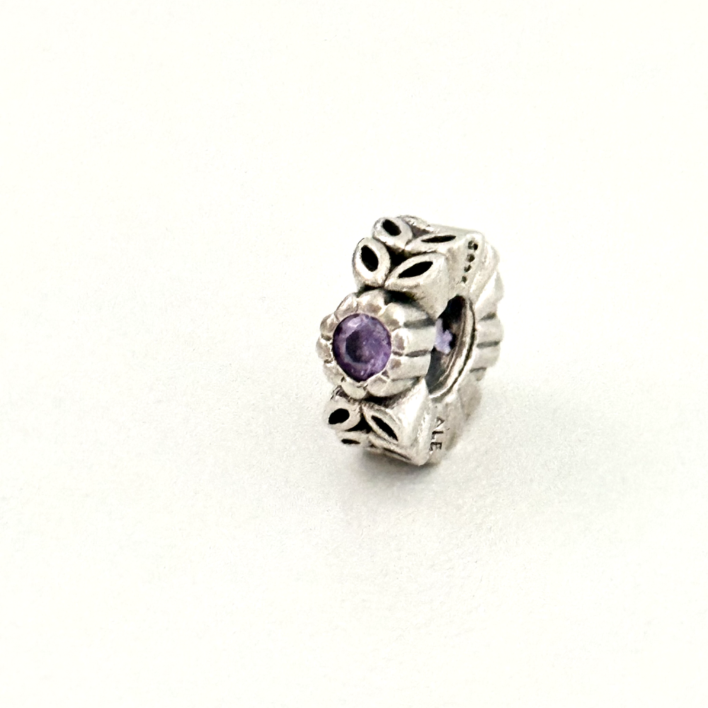 Pandora 925 Sterling Silver Purple Flower CZ Forest Spacer Bead Charm